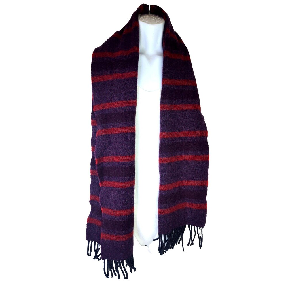John Hanley & Co LTD 100% Lambswool Burgundy Plaid Scarf Woven Ireland 65"x12"